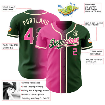 Custom Green Pink-Cream Authentic Gradient Fashion Baseball Jersey - Sky-Custom