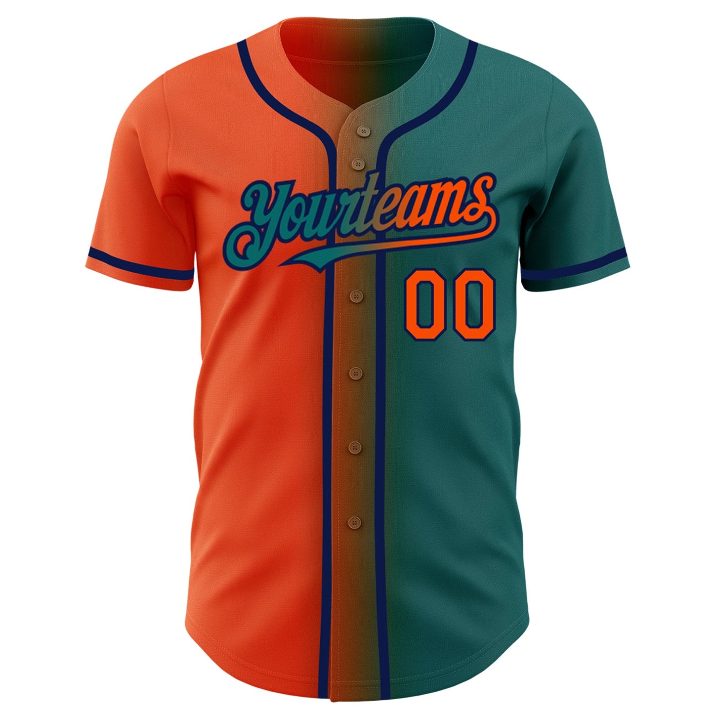 Custom Teal Orange-Navy Authentic Gradient Fashion Baseball Jersey - Sky-Custom