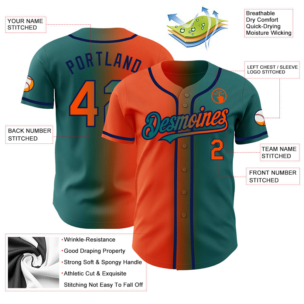 Custom Teal Orange-Navy Authentic Gradient Fashion Baseball Jersey - Sky-Custom