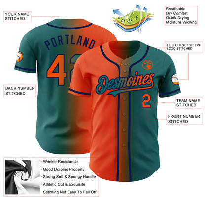 Custom Teal Orange-Navy Authentic Gradient Fashion Baseball Jersey - Sky-Custom