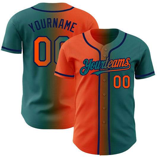 Custom Teal Orange-Navy Authentic Gradient Fashion Baseball Jersey - Sky-Custom