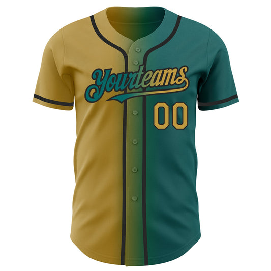 Custom Teal Old Gold-Black Authentic Gradient Fashion Baseball Jersey - Sky-Custom