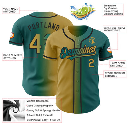 Custom Teal Old Gold-Black Authentic Gradient Fashion Baseball Jersey - Sky-Custom