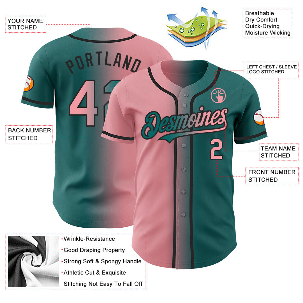 Custom Teal Medium Pink-Black Authentic Gradient Fashion Baseball Jersey - Sky-Custom