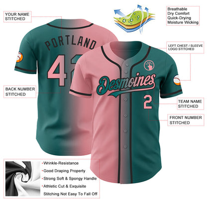Custom Teal Medium Pink-Black Authentic Gradient Fashion Baseball Jersey - Sky-Custom