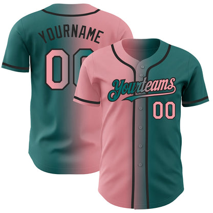 Custom Teal Medium Pink-Black Authentic Gradient Fashion Baseball Jersey - Sky-Custom