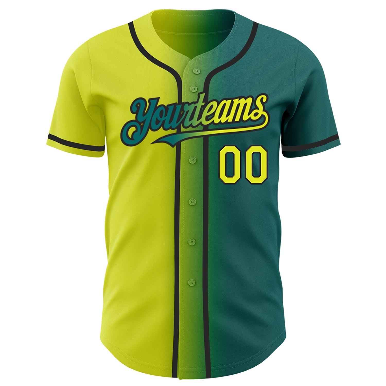 Custom Teal Neon Yellow-Black Authentic Gradient Fashion Baseball Jersey - Sky-Custom