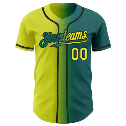 Custom Teal Neon Yellow-Black Authentic Gradient Fashion Baseball Jersey - Sky-Custom