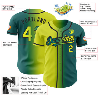 Custom Teal Neon Yellow-Black Authentic Gradient Fashion Baseball Jersey - Sky-Custom