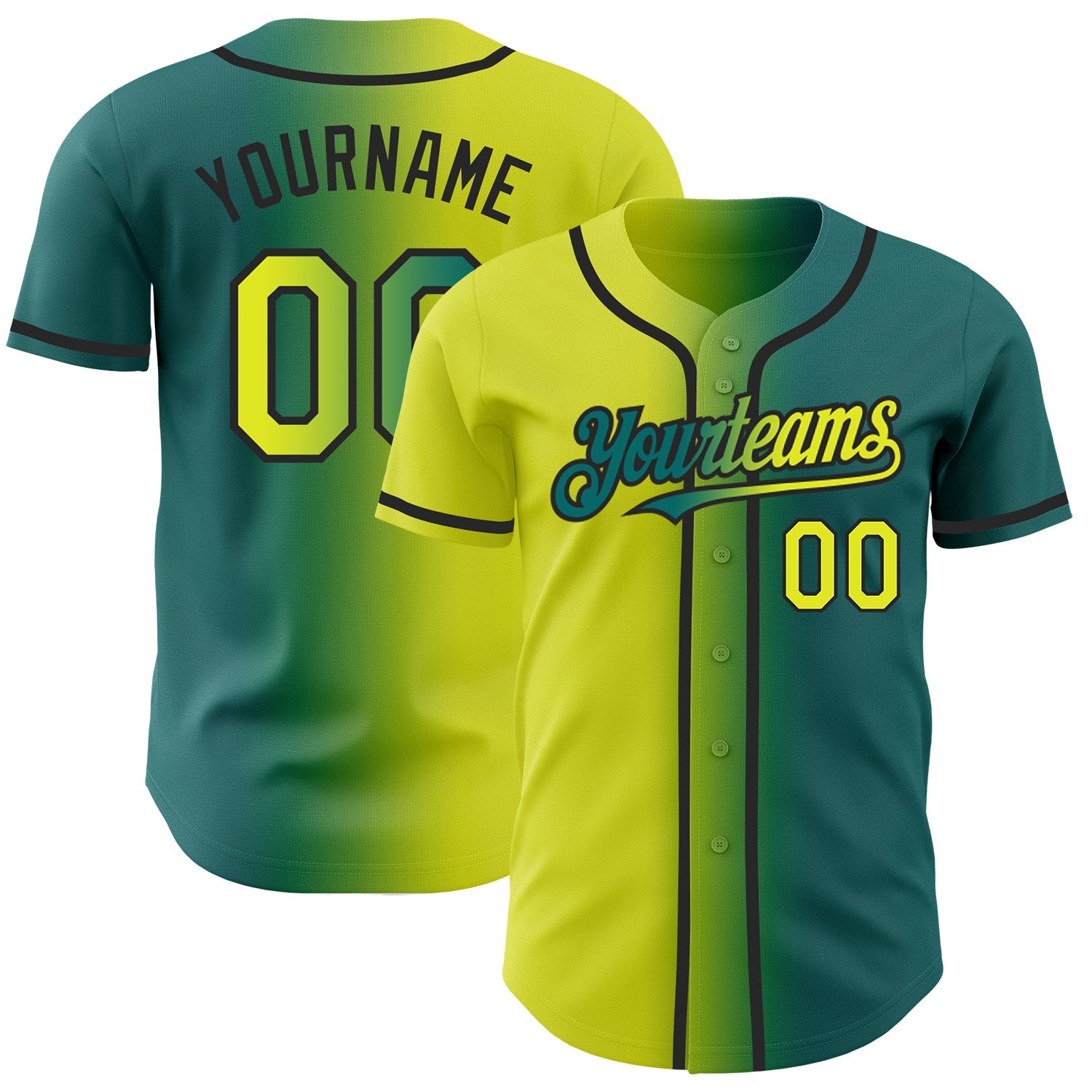Custom Teal Neon Yellow-Black Authentic Gradient Fashion Baseball Jersey - Sky-Custom