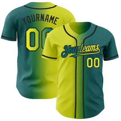 Custom Teal Neon Yellow-Black Authentic Gradient Fashion Baseball Jersey - Sky-Custom