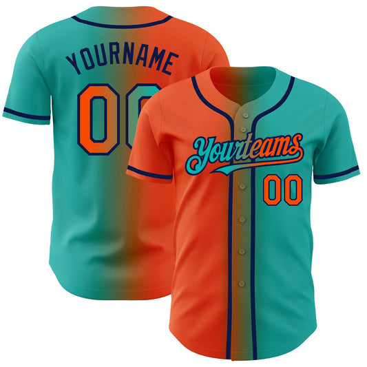 Custom Aqua Orange-Navy Authentic Gradient Fashion Baseball Jersey - Sky-Custom