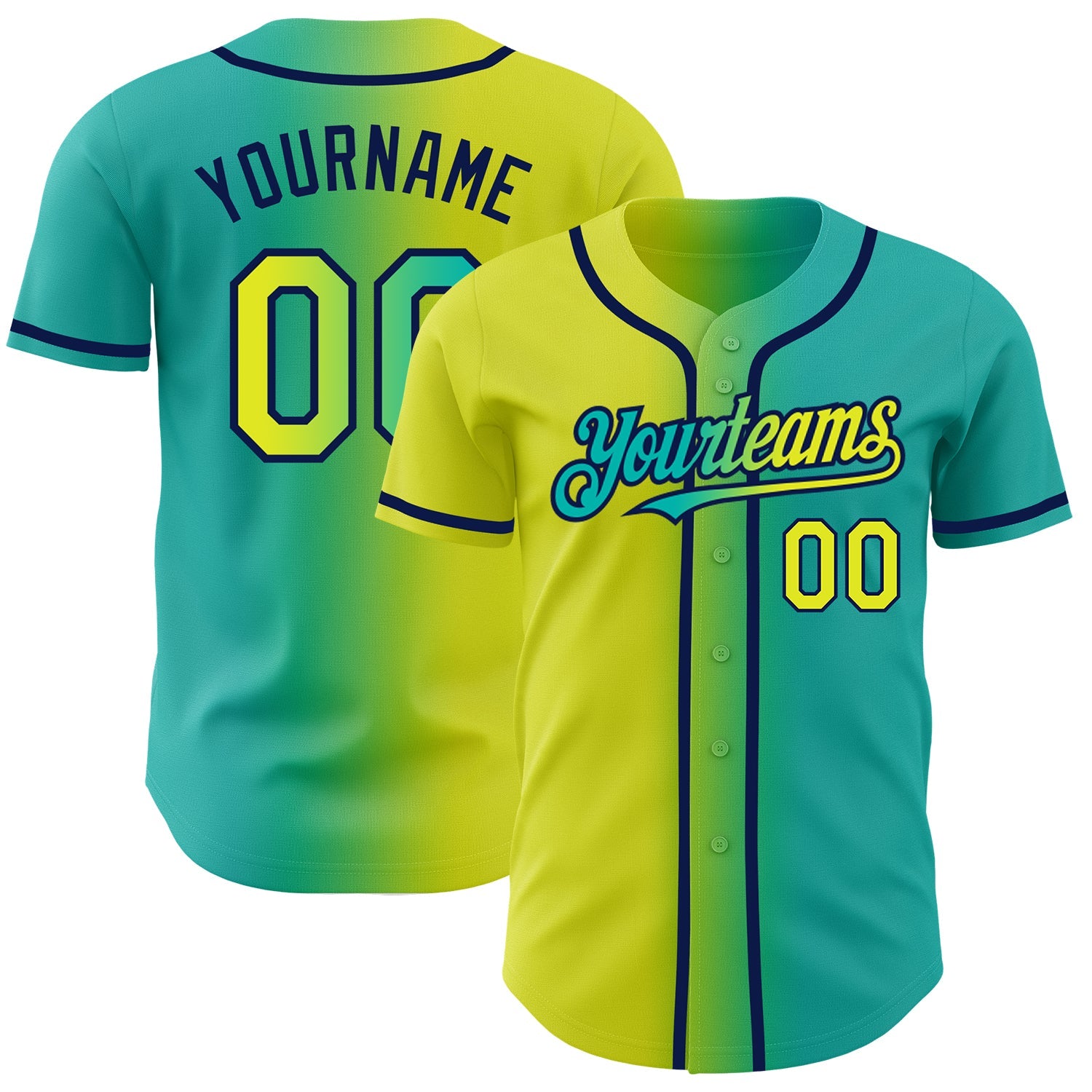 Custom Aqua Neon Yellow-Navy Authentic Gradient Fashion Baseball Jersey - Sky-Custom