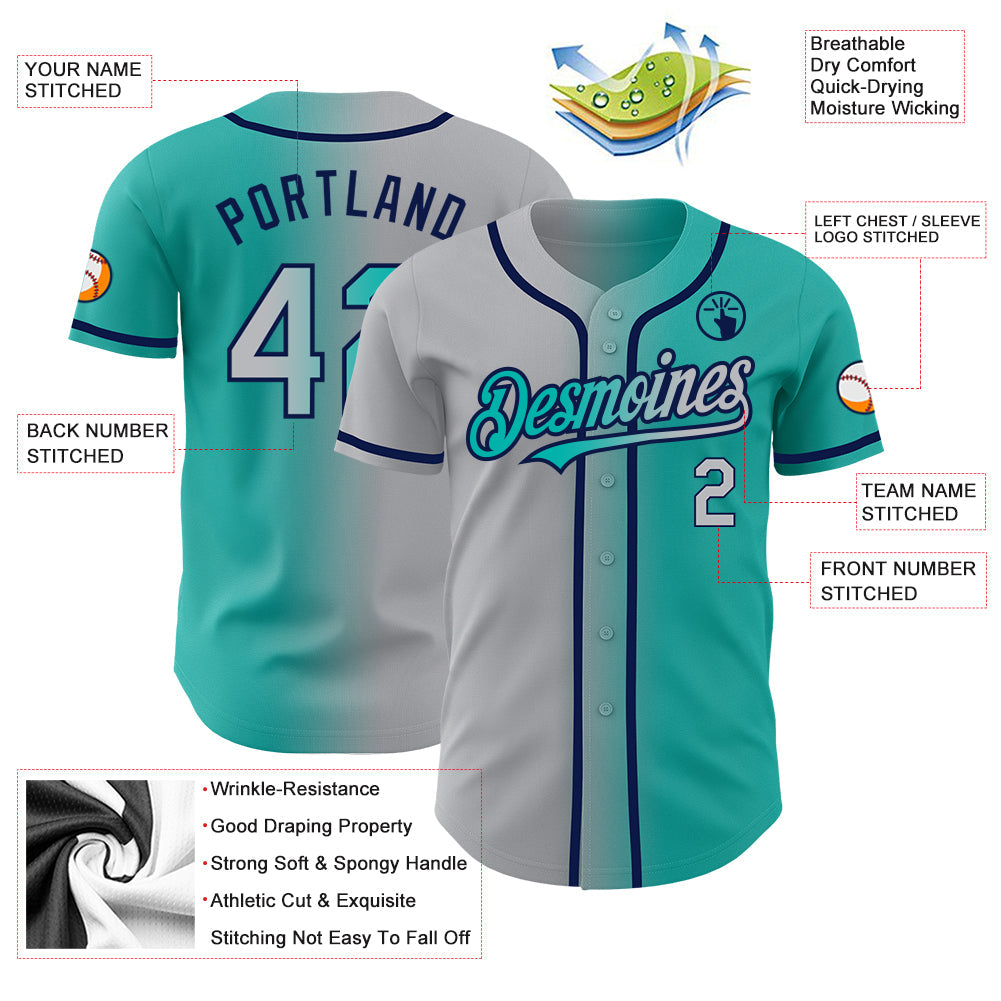 Custom Aqua Gray-Navy Authentic Gradient Fashion Baseball Jersey - Sky-Custom