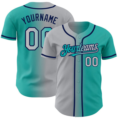 Custom Aqua Gray-Navy Authentic Gradient Fashion Baseball Jersey - Sky-Custom