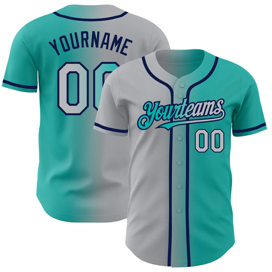 Custom Aqua Gray-Navy Authentic Gradient Fashion Baseball Jersey - Sky-Custom