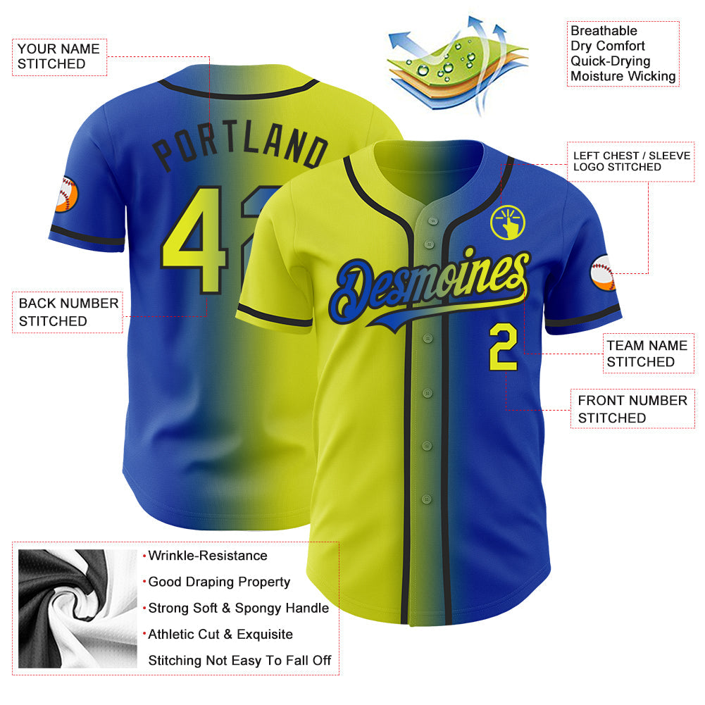 Custom Thunder Blue Neon Yellow-Black Authentic Gradient Fashion Baseball Jersey - Sky-Custom
