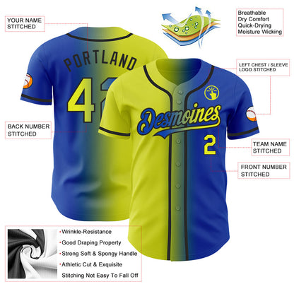 Custom Thunder Blue Neon Yellow-Black Authentic Gradient Fashion Baseball Jersey - Sky-Custom