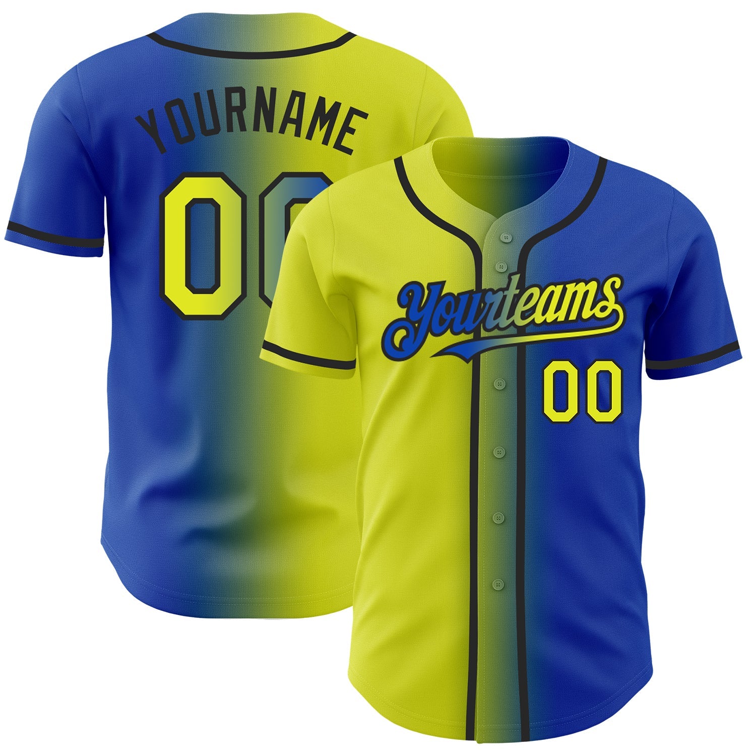 Custom Thunder Blue Neon Yellow-Black Authentic Gradient Fashion Baseball Jersey - Sky-Custom