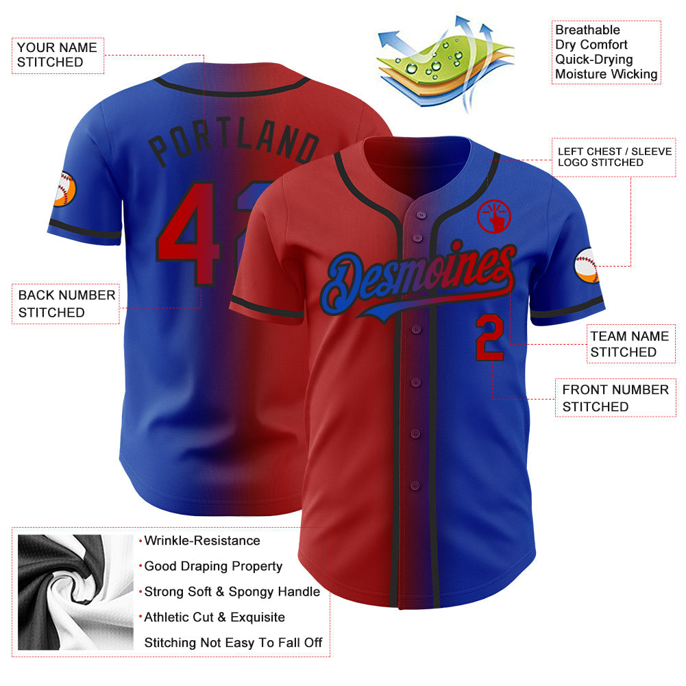 Custom Thunder Blue Red-Black Authentic Gradient Fashion Baseball Jersey - Sky-Custom