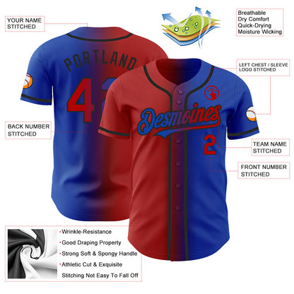 Custom Thunder Blue Red-Black Authentic Gradient Fashion Baseball Jersey - Sky-Custom