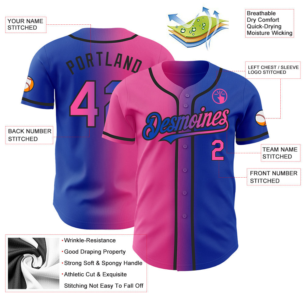 Custom Thunder Blue Pink-Black Authentic Gradient Fashion Baseball Jersey - Sky-Custom