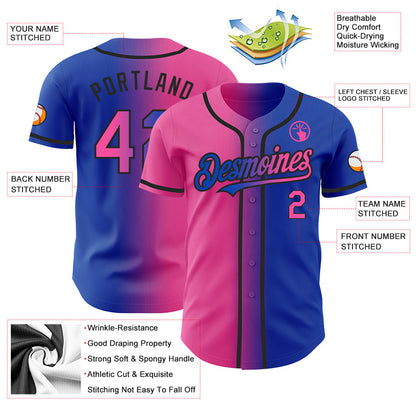 Custom Thunder Blue Pink-Black Authentic Gradient Fashion Baseball Jersey - Sky-Custom
