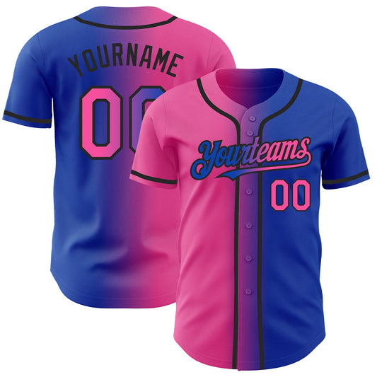 Custom Thunder Blue Pink-Black Authentic Gradient Fashion Baseball Jersey - Sky-Custom