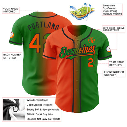 Custom Grass Green Orange-Black Authentic Gradient Fashion Baseball Jersey - Sky-Custom