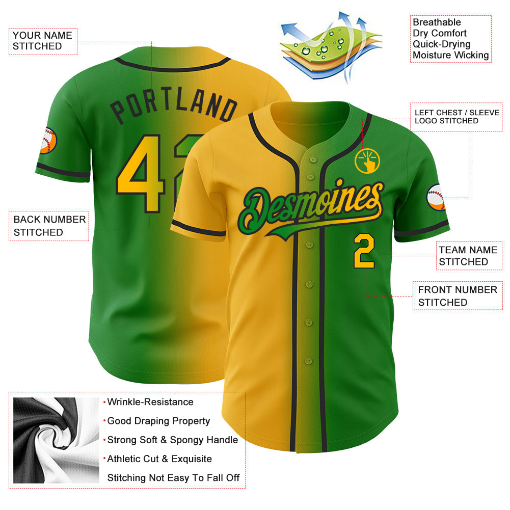 Custom Grass Green Gold-Black Authentic Gradient Fashion Baseball Jersey - Sky-Custom