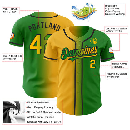 Custom Grass Green Gold-Black Authentic Gradient Fashion Baseball Jersey - Sky-Custom