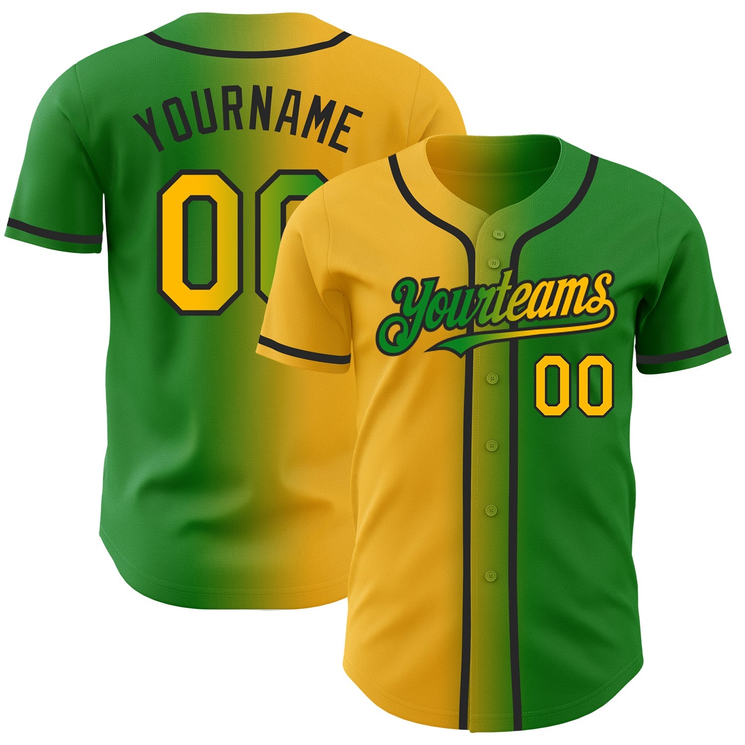 Custom Grass Green Gold-Black Authentic Gradient Fashion Baseball Jersey - Sky-Custom