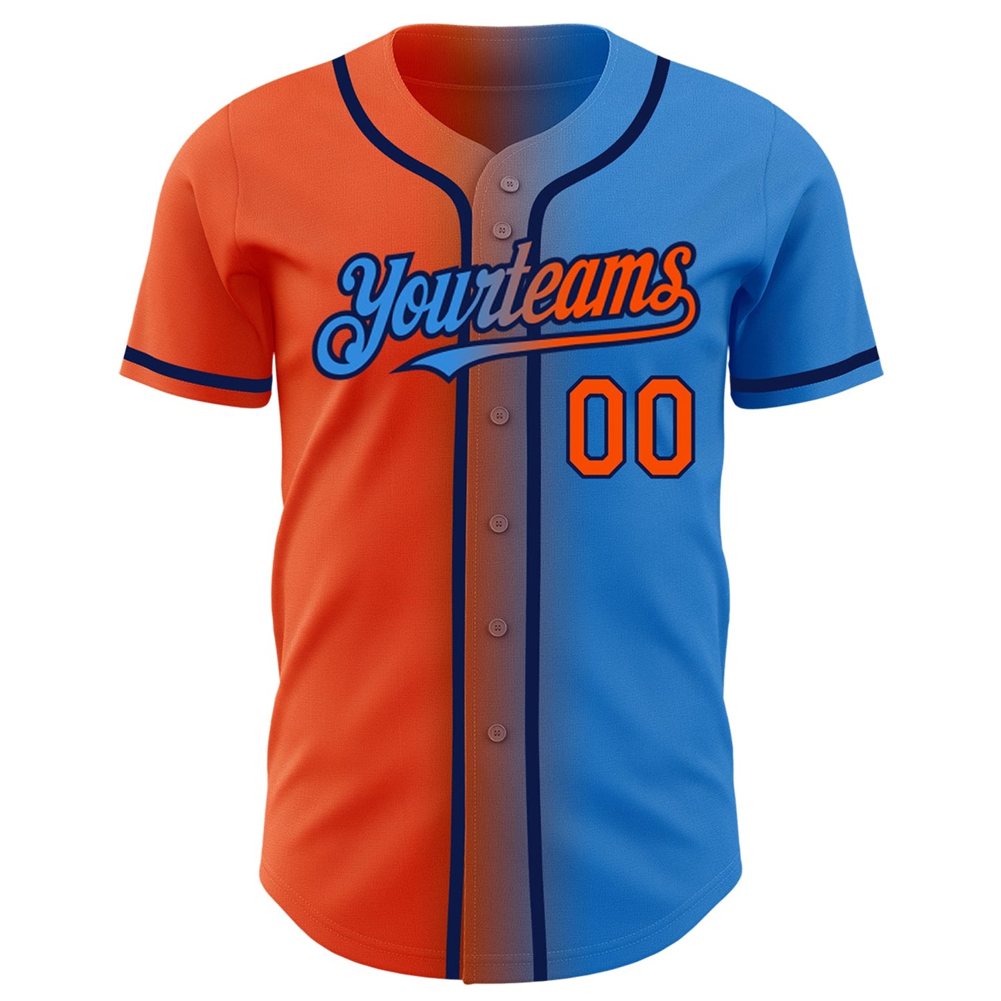 Custom Electric Blue Orange-Navy Authentic Gradient Fashion Baseball Jersey - Sky-Custom
