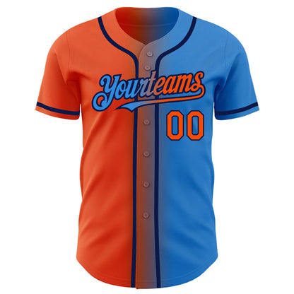 Custom Electric Blue Orange-Navy Authentic Gradient Fashion Baseball Jersey - Sky-Custom