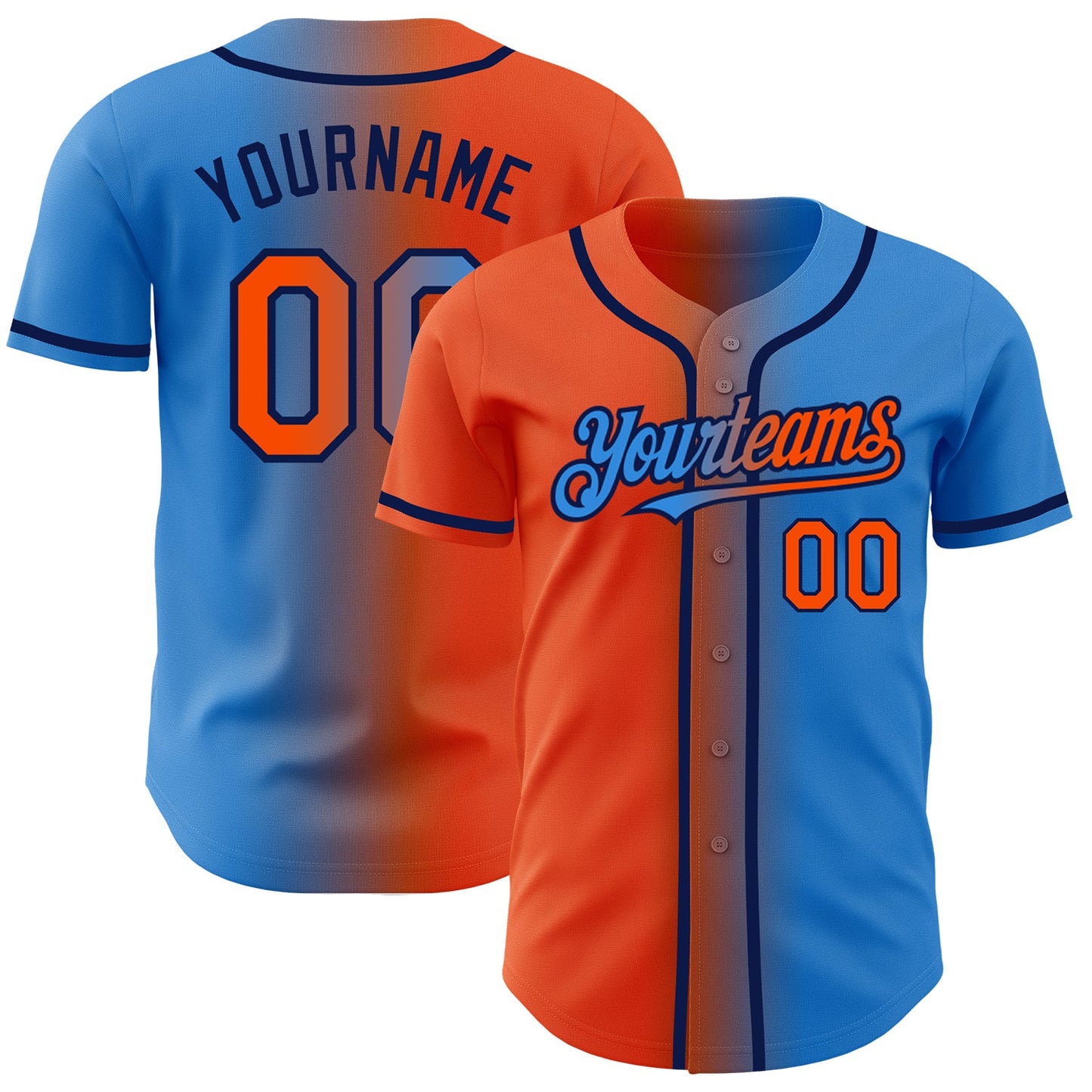 Custom Electric Blue Orange-Navy Authentic Gradient Fashion Baseball Jersey - Sky-Custom