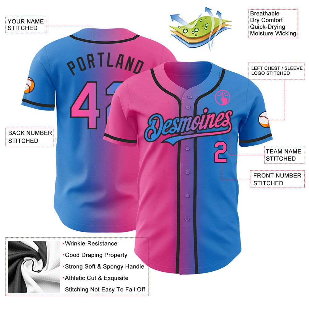 Custom Electric Blue Pink-Black Authentic Gradient Fashion Baseball Jersey - Sky-Custom