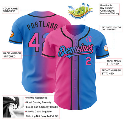 Custom Electric Blue Pink-Black Authentic Gradient Fashion Baseball Jersey - Sky-Custom
