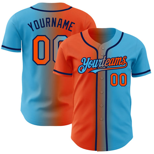 Custom Sky Blue Orange-Navy Authentic Gradient Fashion Baseball Jersey - Sky-Custom