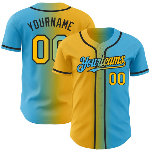 Custom Sky Blue Gold-Black Authentic Gradient Fashion Baseball Jersey - Sky-Custom