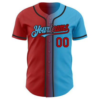 Custom Sky Blue Red-Black Authentic Gradient Fashion Baseball Jersey - Sky-Custom