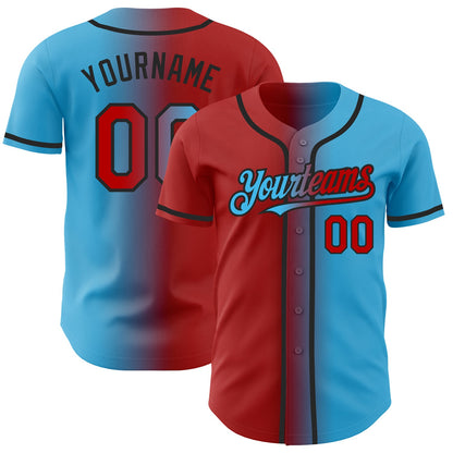 Custom Sky Blue Red-Black Authentic Gradient Fashion Baseball Jersey - Sky-Custom
