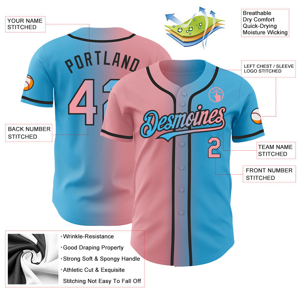 Custom Sky Blue Medium Pink-Black Authentic Gradient Fashion Baseball Jersey - Sky-Custom