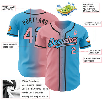 Custom Sky Blue Medium Pink-Black Authentic Gradient Fashion Baseball Jersey - Sky-Custom