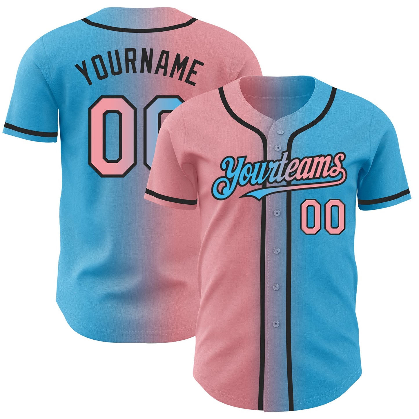 Custom Sky Blue Medium Pink-Black Authentic Gradient Fashion Baseball Jersey - Sky-Custom