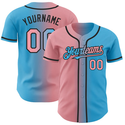 Custom Sky Blue Medium Pink-Black Authentic Gradient Fashion Baseball Jersey - Sky-Custom