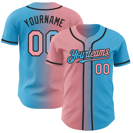 Custom Sky Blue Medium Pink-Black Authentic Gradient Fashion Baseball Jersey - Sky-Custom