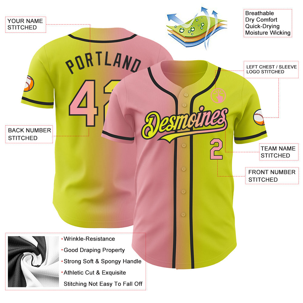 Custom Neon Yellow Medium Pink-Black Authentic Gradient Fashion Baseball Jersey - Sky-Custom