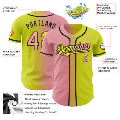 Custom Neon Yellow Medium Pink-Black Authentic Gradient Fashion Baseball Jersey - Sky-Custom