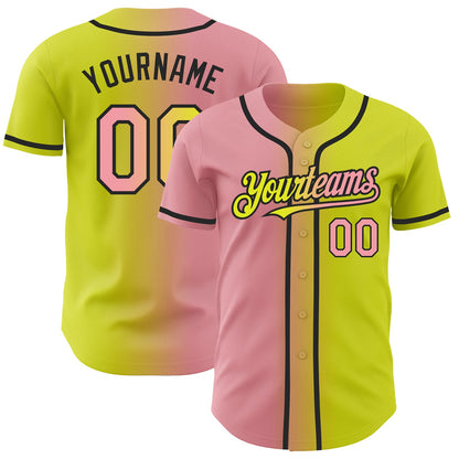 Custom Neon Yellow Medium Pink-Black Authentic Gradient Fashion Baseball Jersey - Sky-Custom