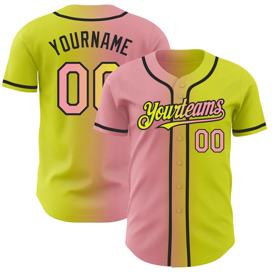 Custom Neon Yellow Medium Pink-Black Authentic Gradient Fashion Baseball Jersey - Sky-Custom